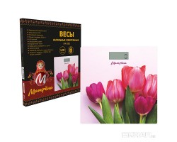Весы напольные электронные МАТРЕНА МА-090 тюльпаны (стеклянная поверхность, 180 кг) (007835)