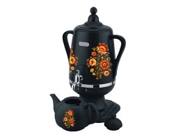 Электрочайник-самовар Добрыня 4.0 л DO-431 (черный петриковская роспись) + керамический заварочный чайник 1.0л