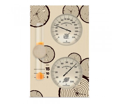 Термометр для сауны Стеклоприбор Банная Станция-2 (дерево, термометр+гигрометр+песочные часы)