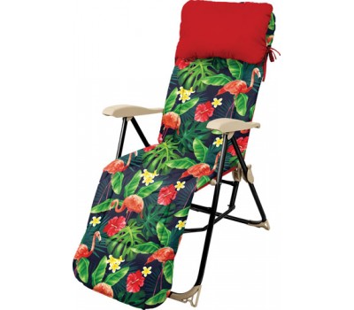 Кресло-шезлонг складное с подножкой и матрасом Ника Haushalt HHK5 F Цвет-Принт с фламинго
