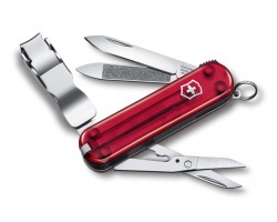 Нож-брелок Victorinox Classic Nail Clip 580, 65 мм, 8 функций, полупрозрачный красный (0.6463.T)