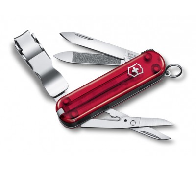 Нож-брелок Victorinox Classic Nail Clip 580, 65 мм, 8 функций, полупрозрачный красный (0.6463.T)