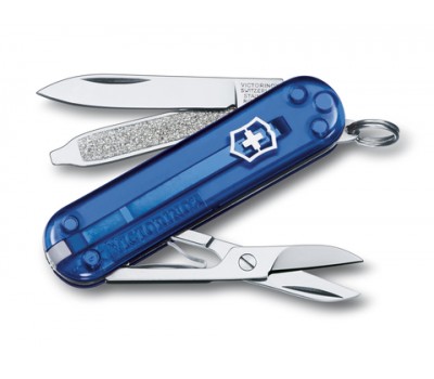 Нож-брелок Victorinox Classic, 58 мм, 7 функций, полупрозрачный синий (0.6223.T2)