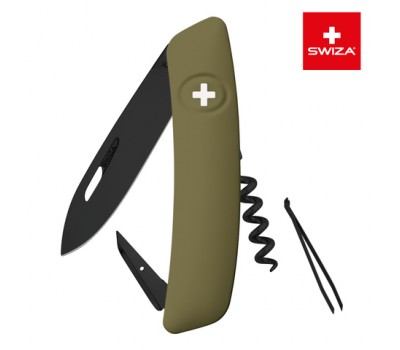 Швейцарский нож SWIZA D01 AllBlack, 95 мм, 6 функций, темно-зеленый (подар. упак.) (KNI.0013.1050)