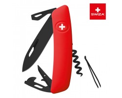 Швейцарский нож SWIZA D03 AllBlack, 95 мм, 11 функций, красный (подар. упак.) (KNI.0033.1000)