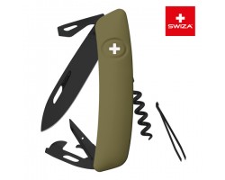 Швейцарский нож SWIZA D03 AllBlack, 95 мм, 11 функций, темно-зеленый (подар. упак.) (KNI.0033.1050)