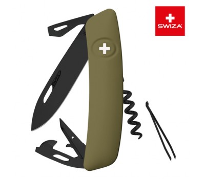 Швейцарский нож SWIZA D03 AllBlack, 95 мм, 11 функций, темно-зеленый (подар. упак.) (KNI.0033.1050)