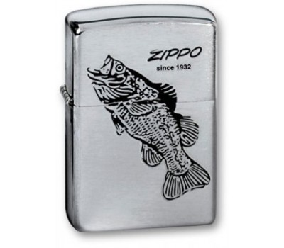 Зажигалка Zippo Black Bass с покрытием Brushed Chrome, латунь сталь, серебристая, матовая, 36х12х56 (200 Black Bass)