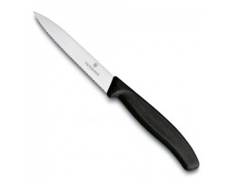 Нож Victorinox для очистки овощей, лезвие 10 см волнистое, черный (6.7733)