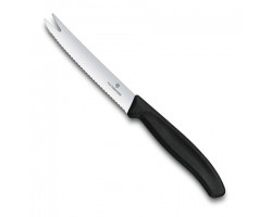 Нож Victorinox для сыра и колбасок, лезвие 11 см волнистое, черный (6.7863)
