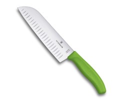 Нож Victorinox сантоку, лезвие 17 см рифленое, зеленый, в картонном блистере (6.8526.17L4B)