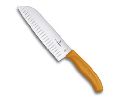 Нож Victorinox сантоку, лезвие 17 см рифленое, оранжевый, в картонном блистере (6.8526.17L9B)
