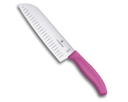 Нож Victorinox сантоку, лезвие 17 см рифленое, розовый, в картонном блистере (6.8526.17L5B)