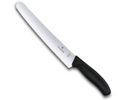 Нож Victorinox для хлеба и выпечки, лезвие 22 см волнистое, черный, в блистере (6.8633.22B)