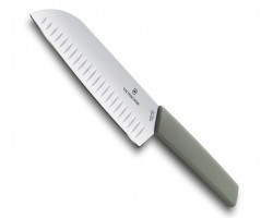 Нож Victorinox сантоку, лезвие 17 см рифленое, оливковый (6.9056.17K6B)